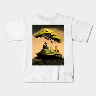 Contemplating the Complexities Under the Japanese Bonsai Tree No. 1 with background Kids T-Shirt